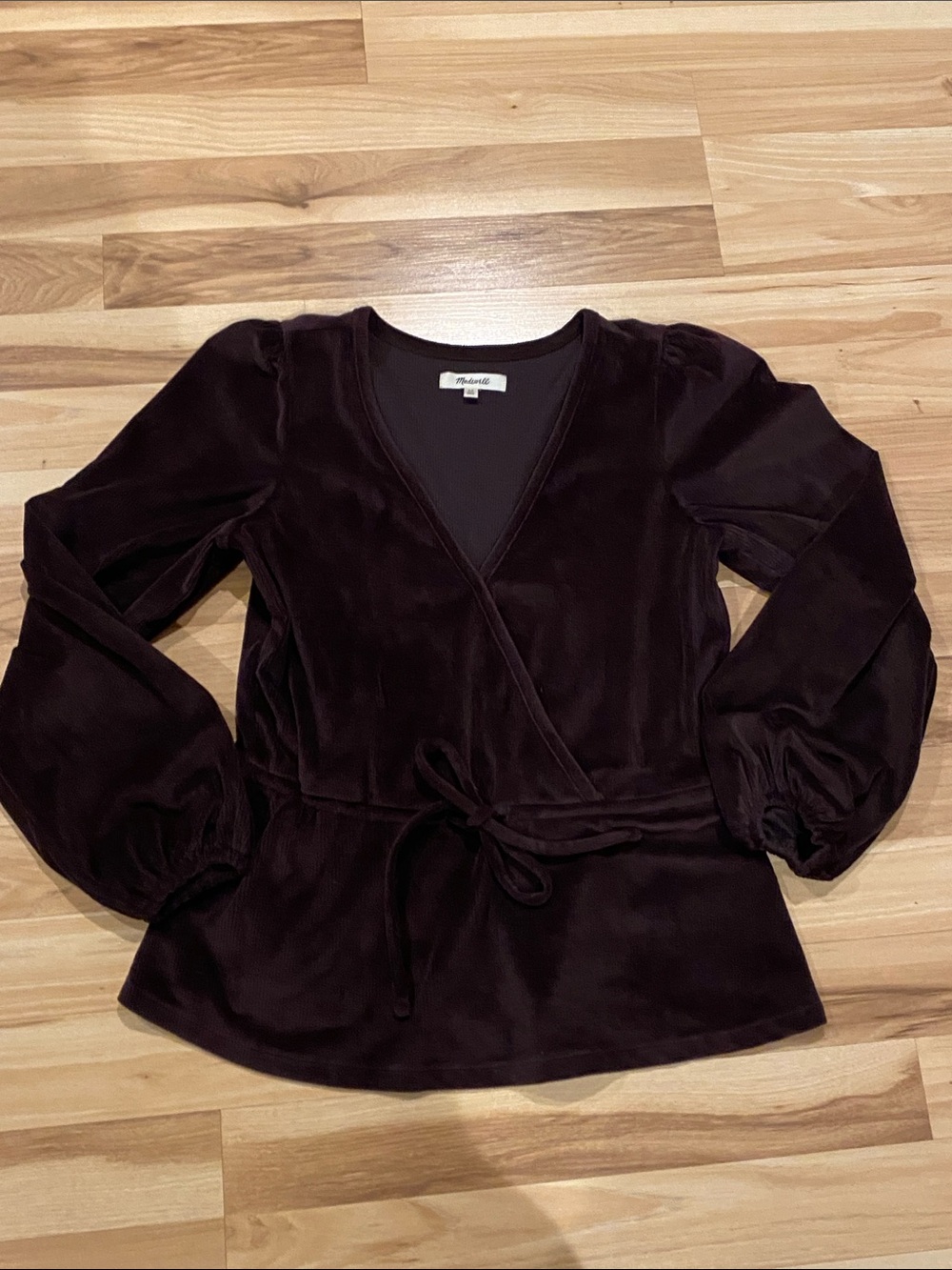 Madewell Velvet like Wrap Blouse in Chocolate Brown EUC Sz XS